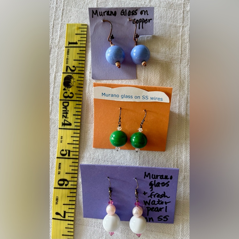 Three pairs of authentic Murano glass earrings